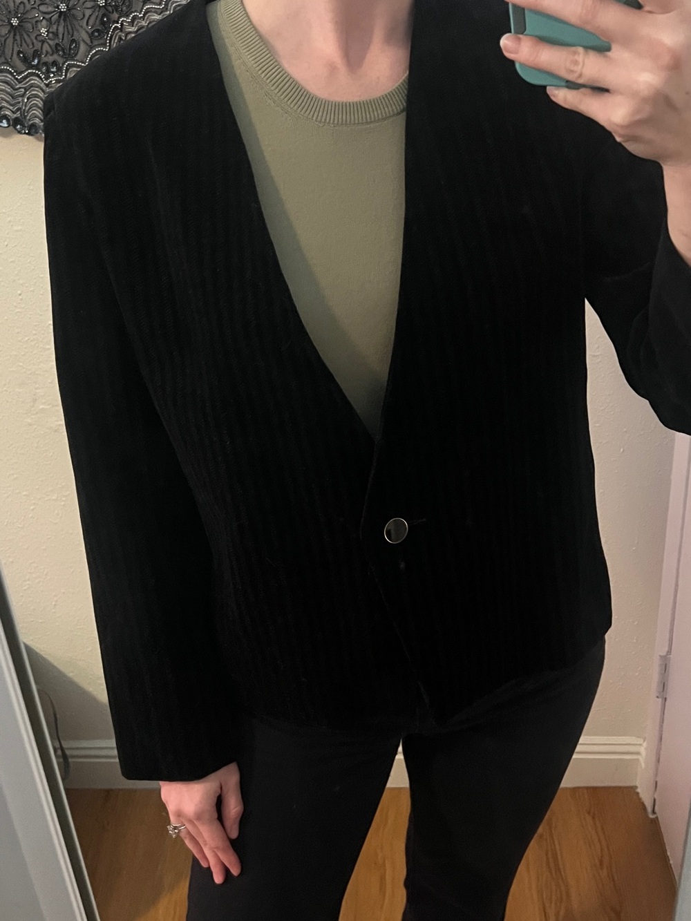 Vintage Tan Jay Black Velvet Striped Blazer Jacket Made in USA